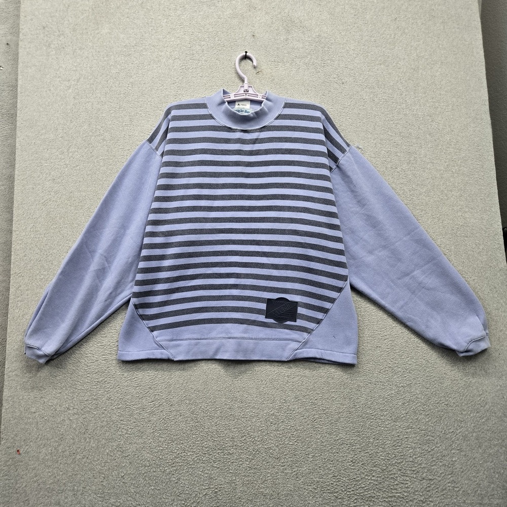 VINTAGE Bugle Boy Men Sweatshirt XL Blue Striped Fleece Stripes Logo NWT